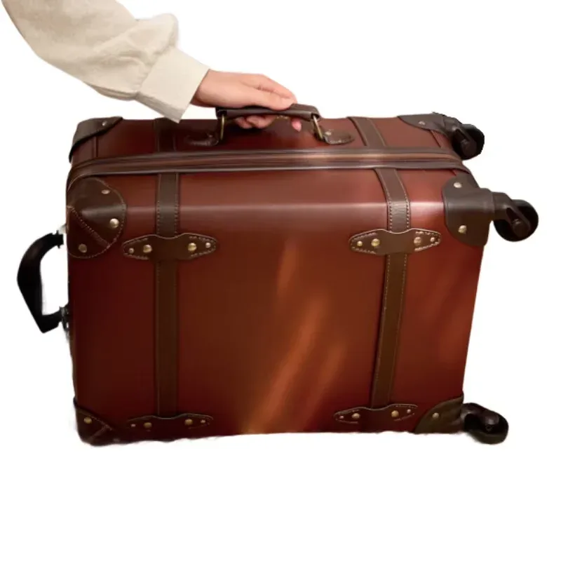 bagage à main rétro léger en cuir, petit boîtier de chariot avec 360 ° valise de voyage spinner wheels & tsa lock fashion design