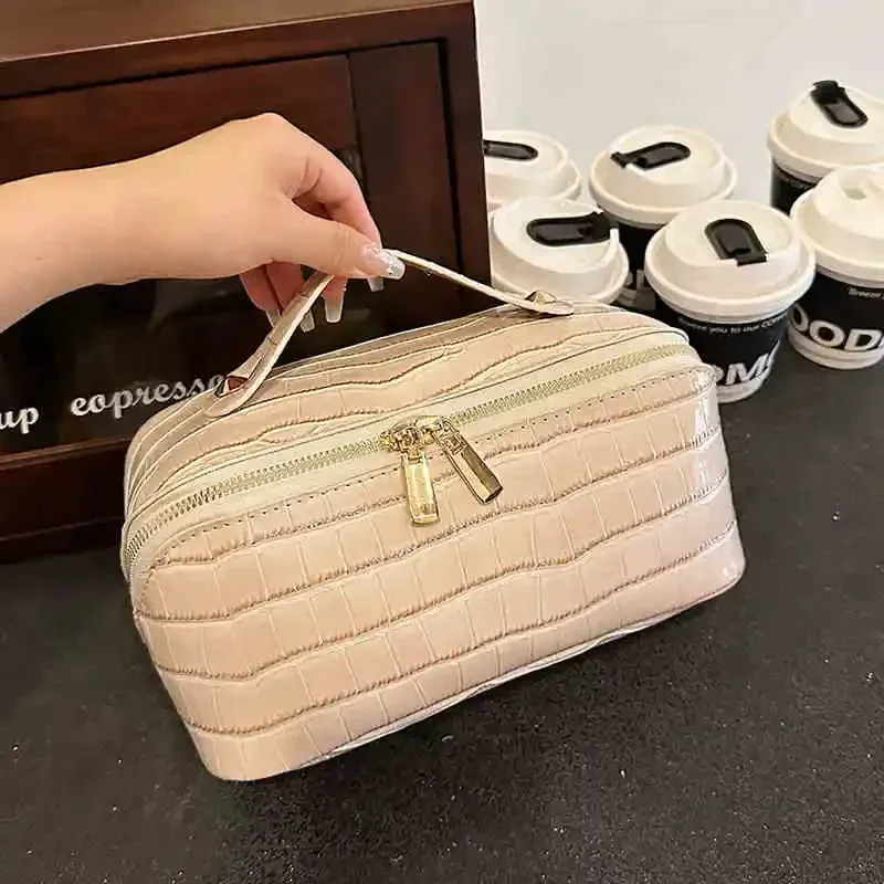 sac de maquillage en cuir pu haut de gamme pour femmes, nouveau modèle de pierre, sac à main portable léger de luxe, sac de rangement de maquillage de voyage de grande capacité