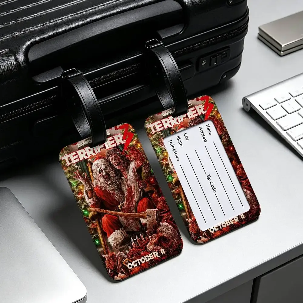 étiquette de bagage en pvc universelle sur le thème du film d'horreur terrifiers, anti-perte, avec carte d'information, étiquette d'identification pour valise et sac à dos