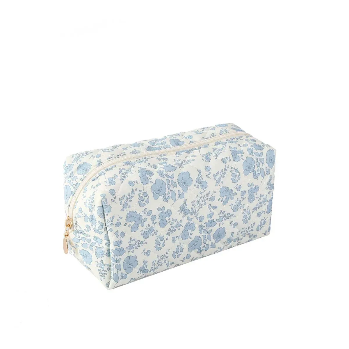 petit sac de maquillage matelassé à fleurs, sac de voyage à fermeture éclair pour soins de la peau, sac de rangement portable de grande capacité, sac souple imprimé de rangement