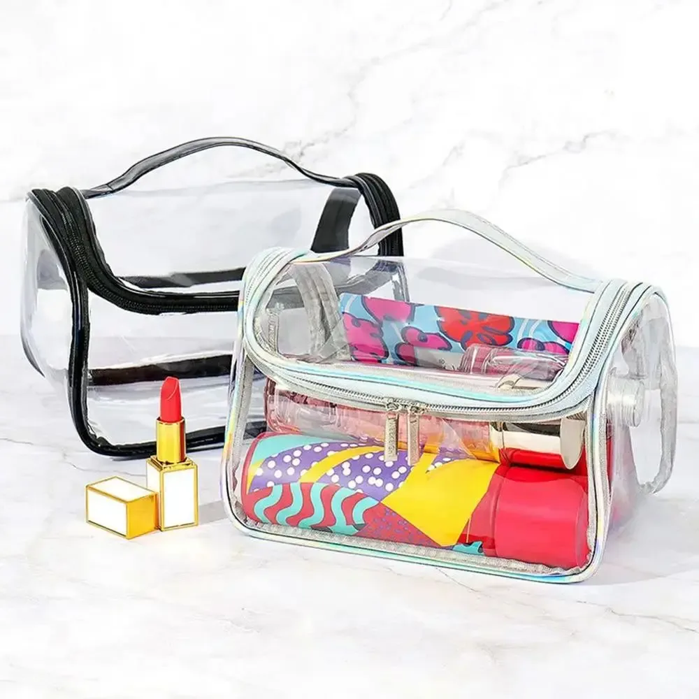 sac de voyage transparent et étanche pour cosmétiques, pochette de rangement à fermeture éclair pour maquillage et articles de toilette, facile à transporter