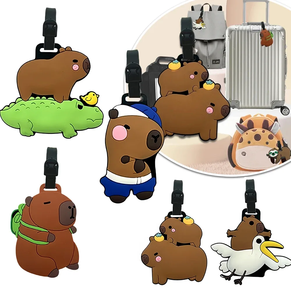 accessoires de voyage, étiquettes de bagages, capybara de dessin animé, bagages en pvc, porte-carte d'identité, porte-adresse, étiquette de bord pour bagages, étiquette portable