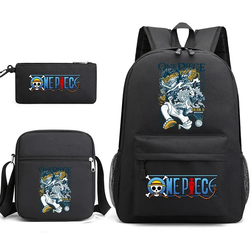 ensemble de sacs à dos d'école 3 en 1 one piece luffy anime pour garçons et filles avec trousse à crayons et sac à bandoulière