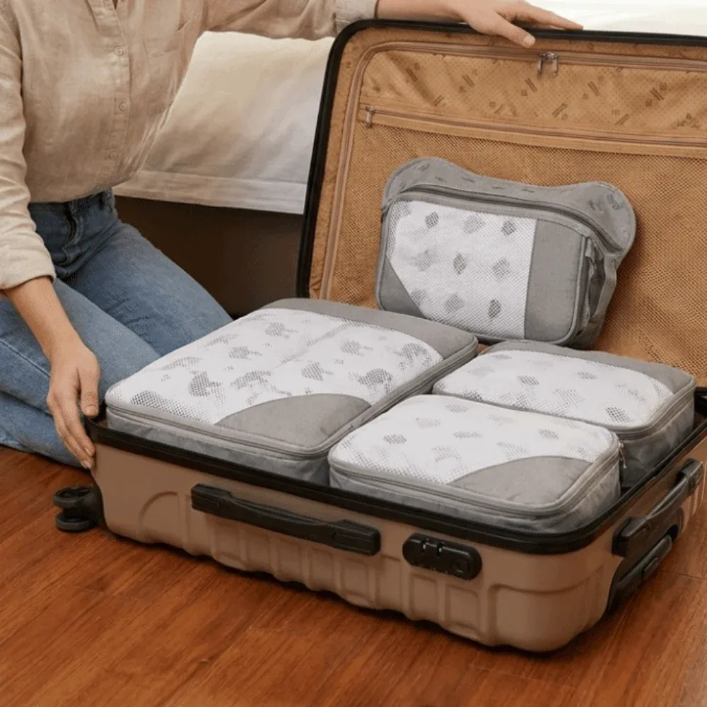 sacs de rangement de voyage pliables et extensibles en nylon, cubes de compression étanches pour vêtements, or