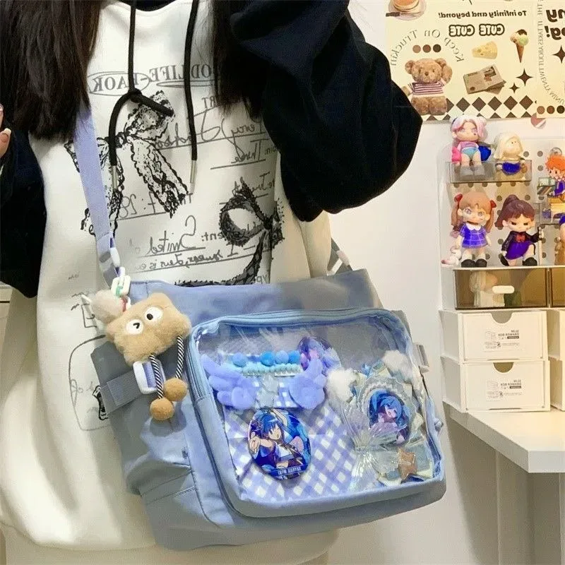 tenue de classe polyvalente de style académique, sac messager de grande capacité au design simple, sac à bandoulière transparent pour femmes