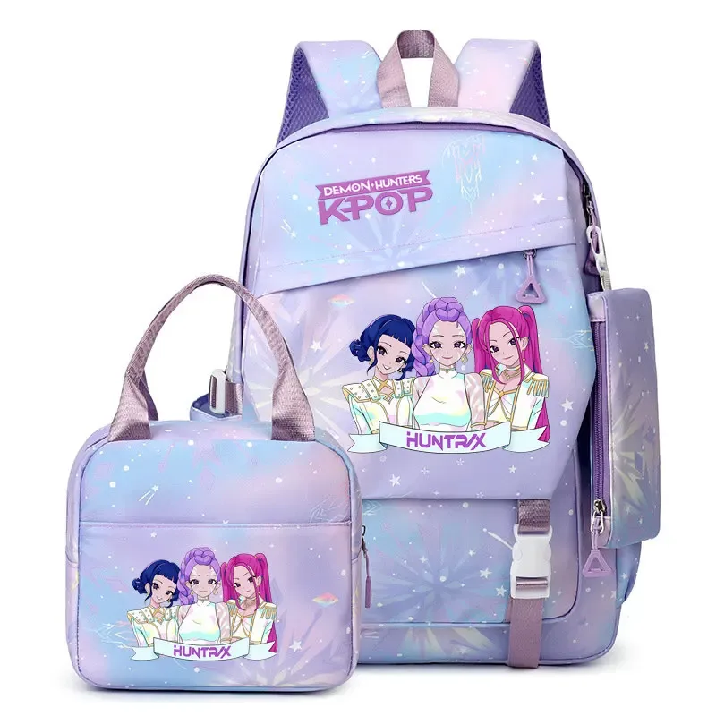 ensemble de sacs à dos kpop demon hunters avec sac à déjeuner et trousse à crayons, cartable pour garçons, sac à dos léger pour ordinateur portable, sacs de voyage