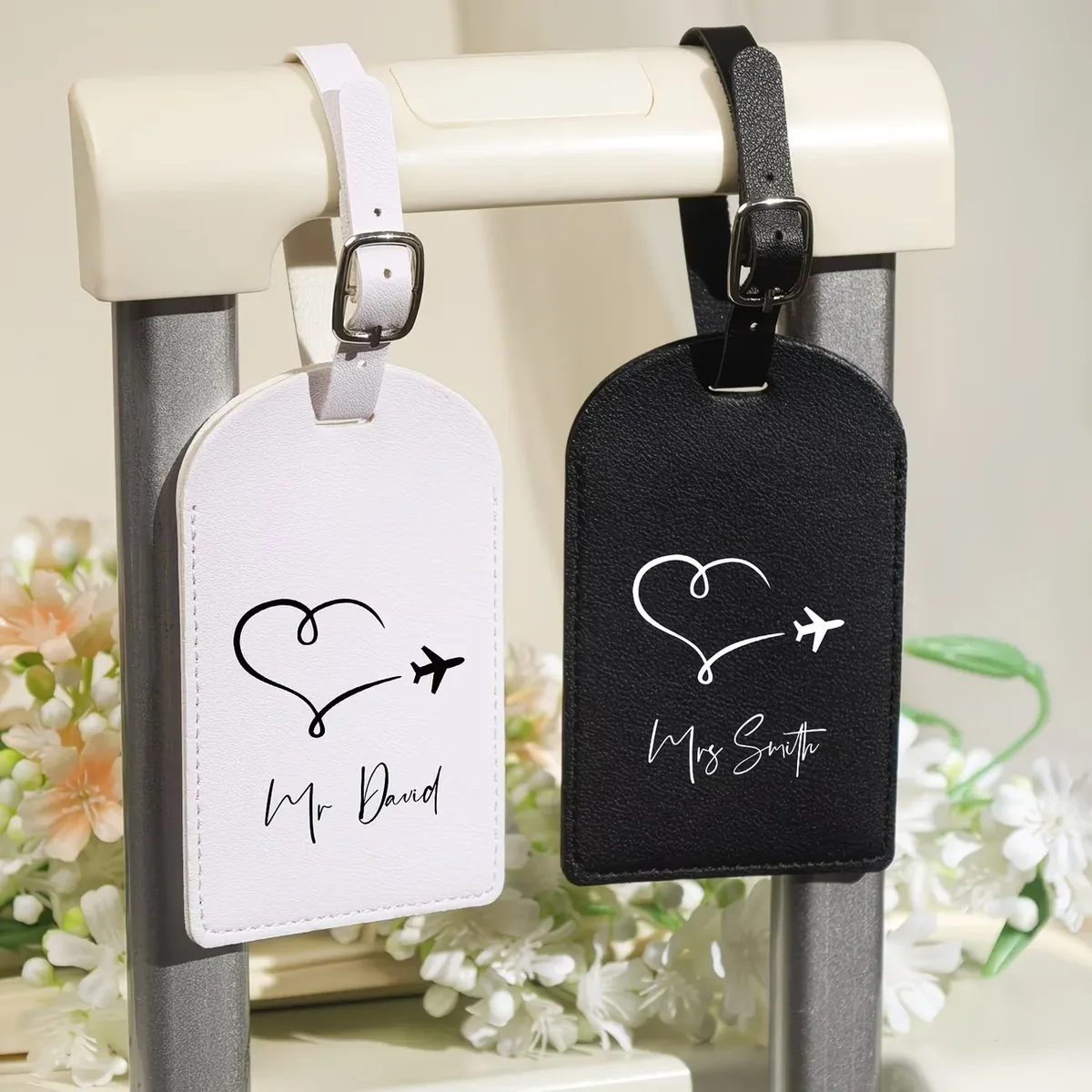 Étiquettes de bagages personnalisées avec nom, accessoires de voyage pour mariages et anniversaires, identificateurs de bagages imprimés vintage élégants