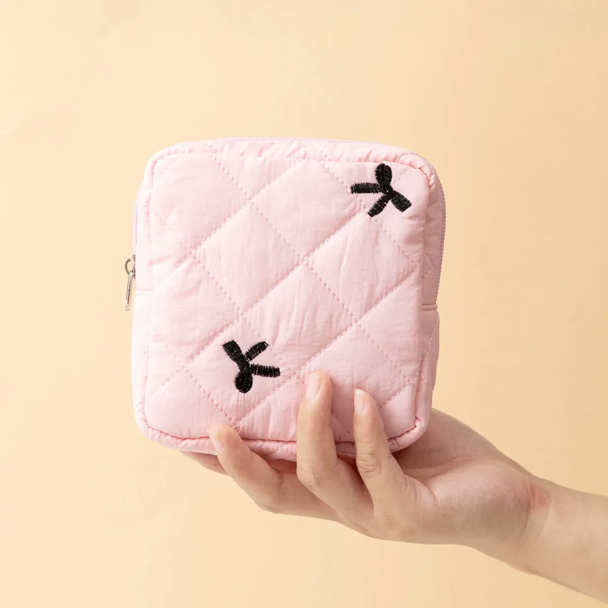 mini sac à cosmétiques avec nœud mignon pour femmes, sac de rangement pour serviettes hygiéniques, porte-tampon portable, mini sac de rangement pour maquillage et rouge à lèvres