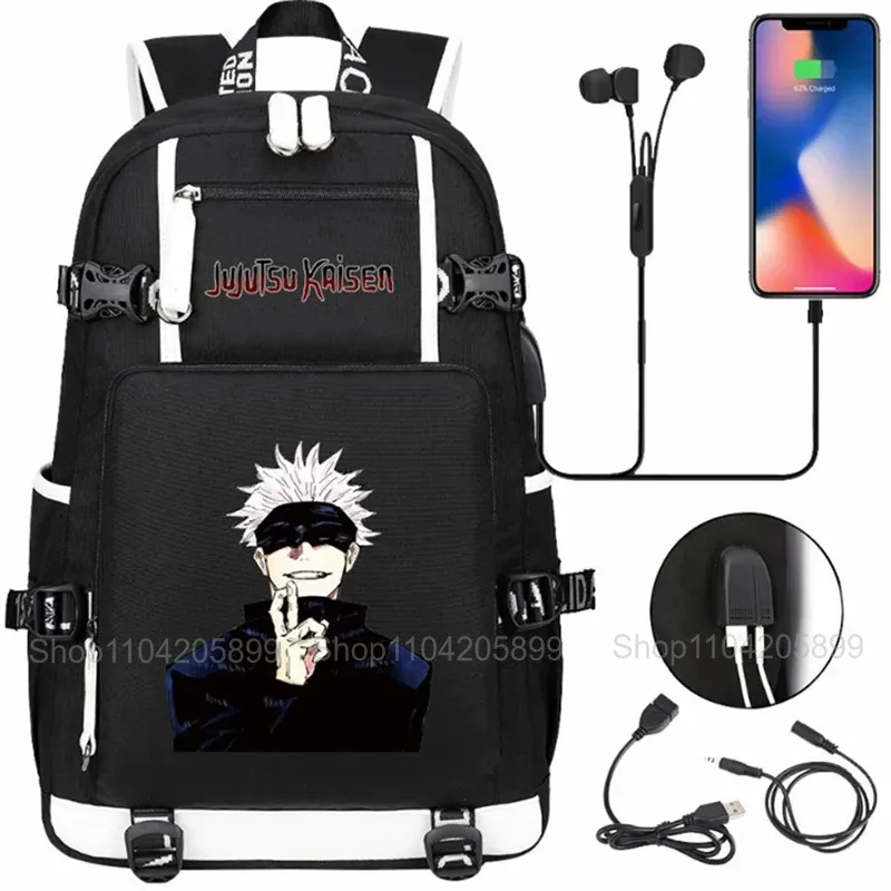 sacs à dos jujutsu kaisen, mochila anime, cartable pour étudiants et adolescents, sac à dos décontracté pour hommes et femmes avec charge usb, sac à dos pour ordinateur portable, voyage en plein air