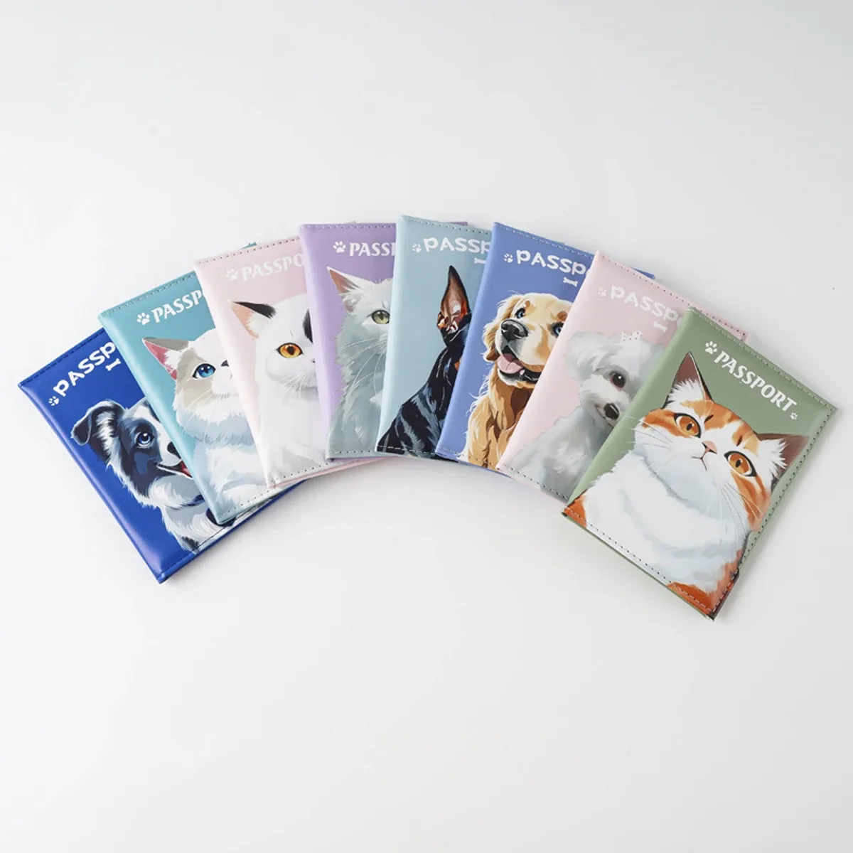 clips de passeport chat chien mignon, porte-passeport imprimé dessin animé en cuir pu, porte-documents de voyage, housse de protection pour billets aériens