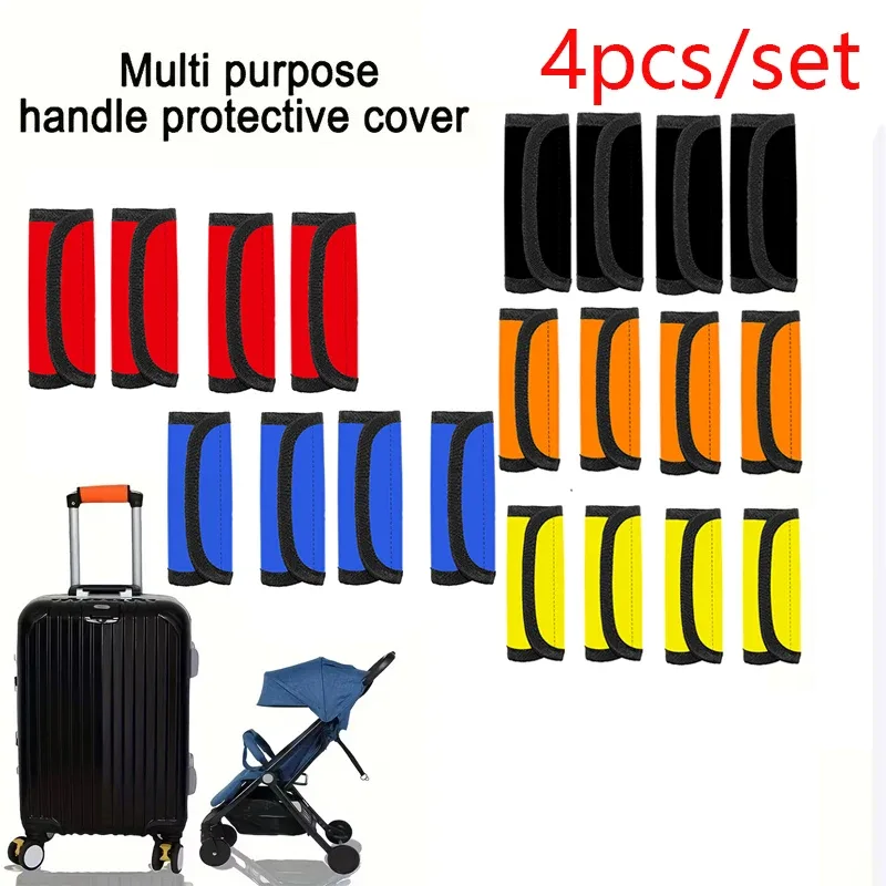 Ensemble de 4 housses de poignée de valise, housses de poignée de valise, couleurs vives, housses de poignée confortables et douces