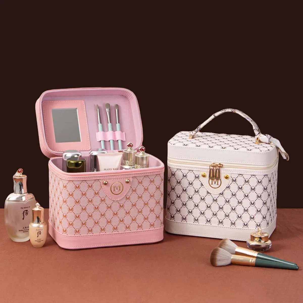 trousse de maquillage rétro surdimensionnée, boîte de rangement multifonctionnelle, portable, imperméable, foulard en soie, valise, nouvelle collection