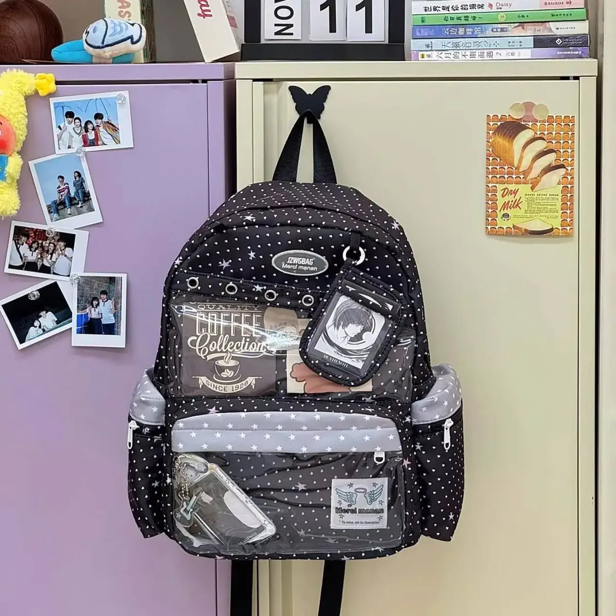 nouveau sac à dos ita y2k mignon à étoiles et pois grande capacité pour étudiants, sac d'école personnalisable, sac à dos d'extérieur décontracté pour voyage