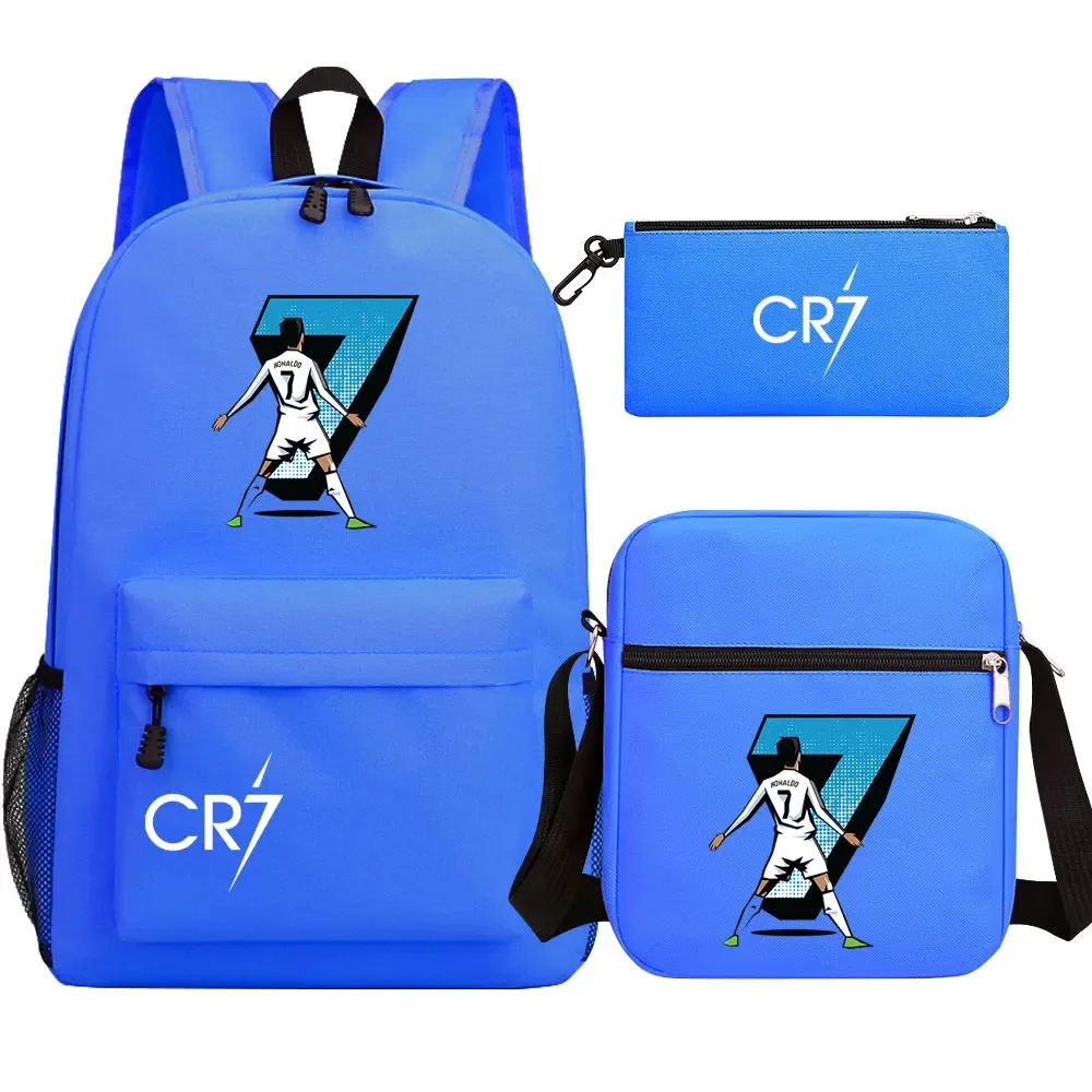 football star cr7 3 pièces garçon fille retour à l'école livre sacs, étudiant sac à bandoulière porte-crayon sac à dos, adolescents mochila hommes femmes