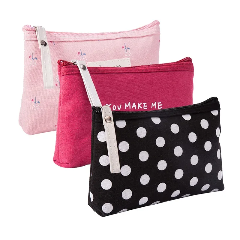 sac à cosmétiques en toile souple imprimé à pois pour femmes, mignon, organisateur de produits de toilette, sa