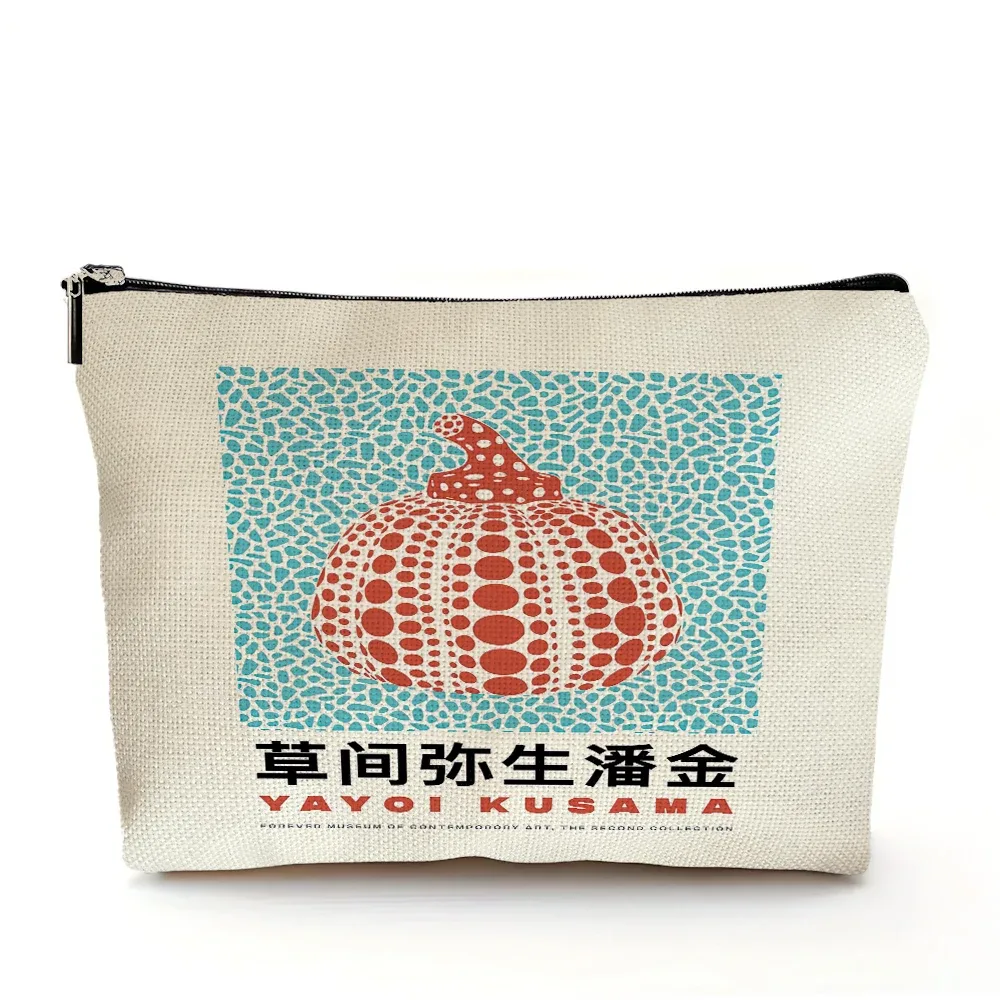 sacs à cosmétiques yayoi kusama art girl, double imprimé, motif pois japonais, sac à main de maquillage pour femme, organisateur de voyage, portefeuille enfant