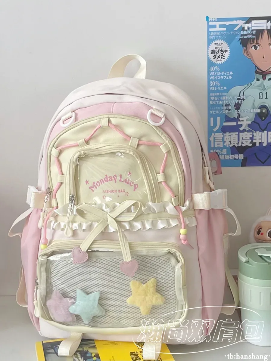 sac à dos itabag transparent macaron à couleurs contrastées, cinq couleurs, décor étoile mignon, en nylon, grande capacité, pour fille, usage quotidien et scolaire