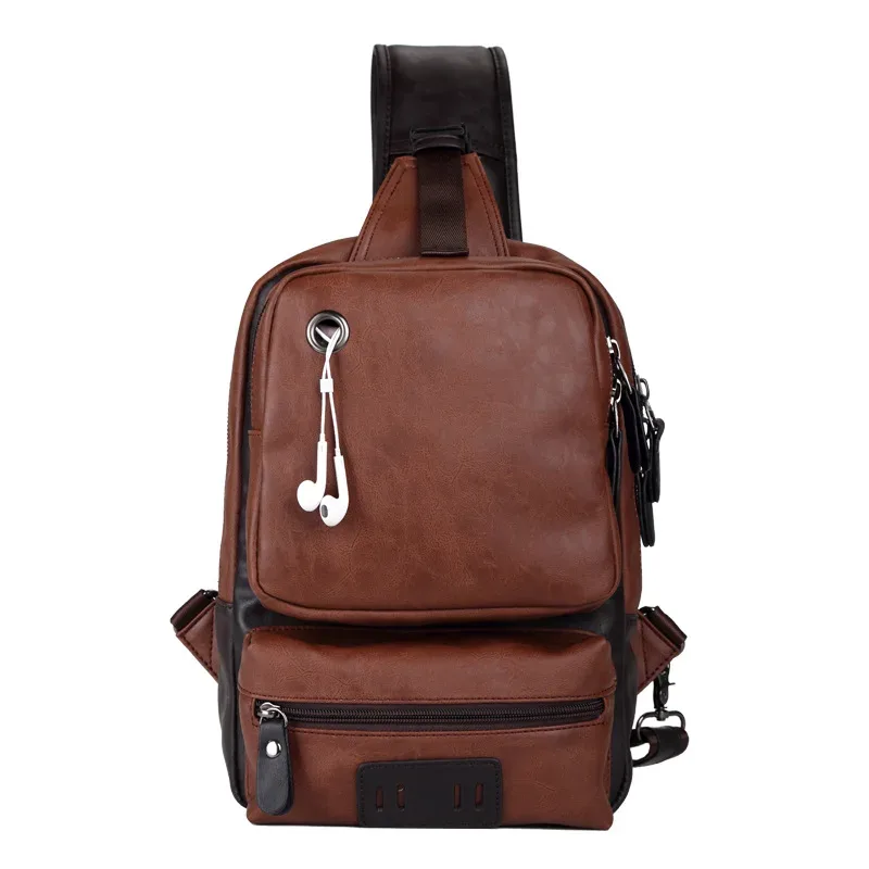 sac à dos de poitrine en cuir pu pour hommes, sacs de messager pour hommes, sac à dos vintage, sacs à bandoulière décontractés, petit sac à bandoulière, mode unique initié