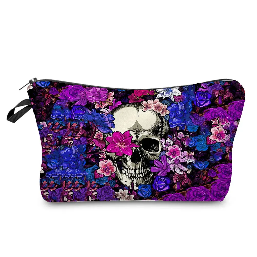 sacs à cosmétiques imprimés de crâne pour femmes, pochette de maquillage de personnalité, sac de rangement de voyage portable, étuis de rangement de rouge à lèvres, sac de maquillage à fermeture éclair
