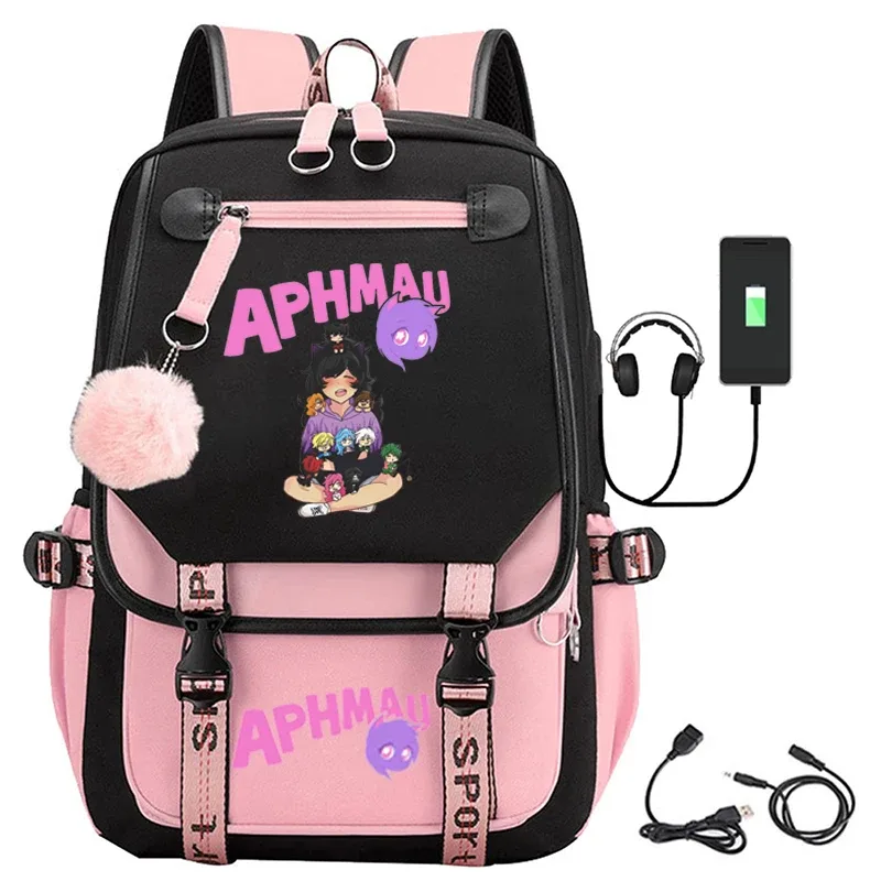 aphmau-sac d'école usb anime sr pour homme, sac à dos étudiant, sac cadeau de voyage