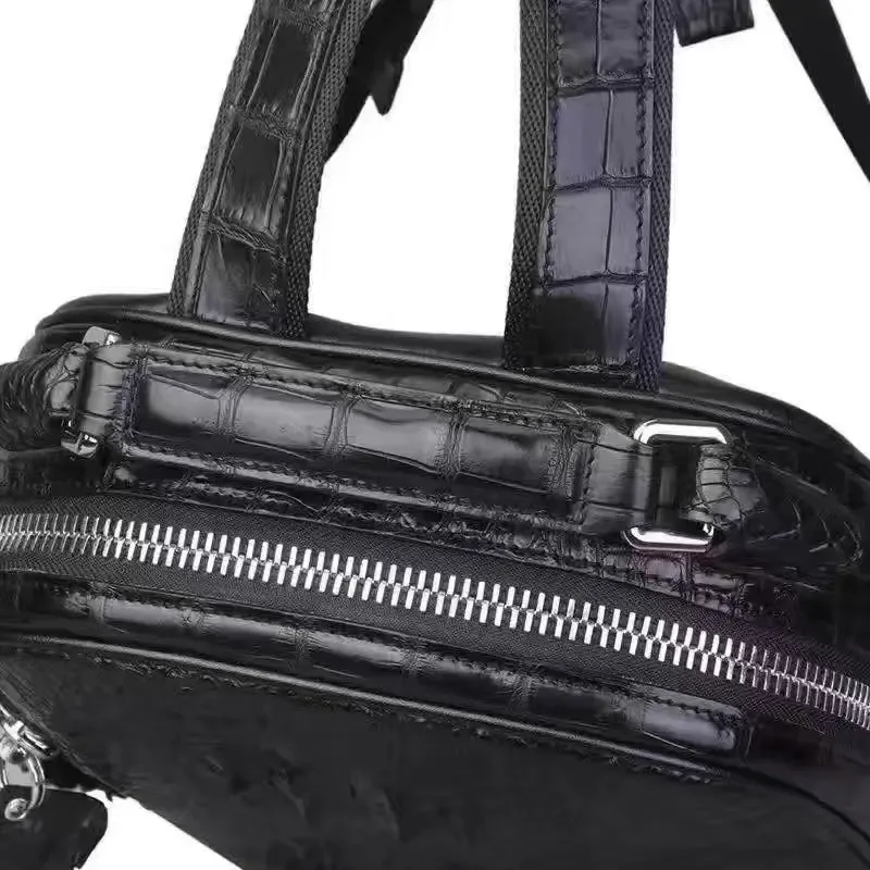sac d'affaires de luxe en peau d'alligator pour hommes, porte-documents noir véritable crocodile, sac pour ordinateur portable pour hommes d'affaires, sac à dos