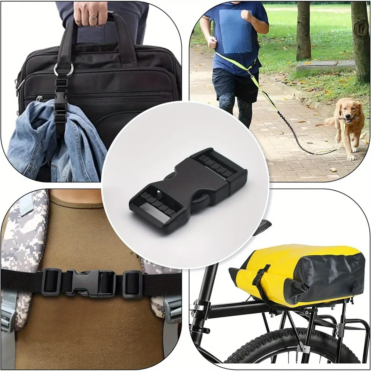ensemble de boucles et sangles, sangles en nylon de 6 mètres, paquet de 6 boucles à dégagement latéral, 12 curseurs à trois glissières pour sangle de bagage diy, sac à dos