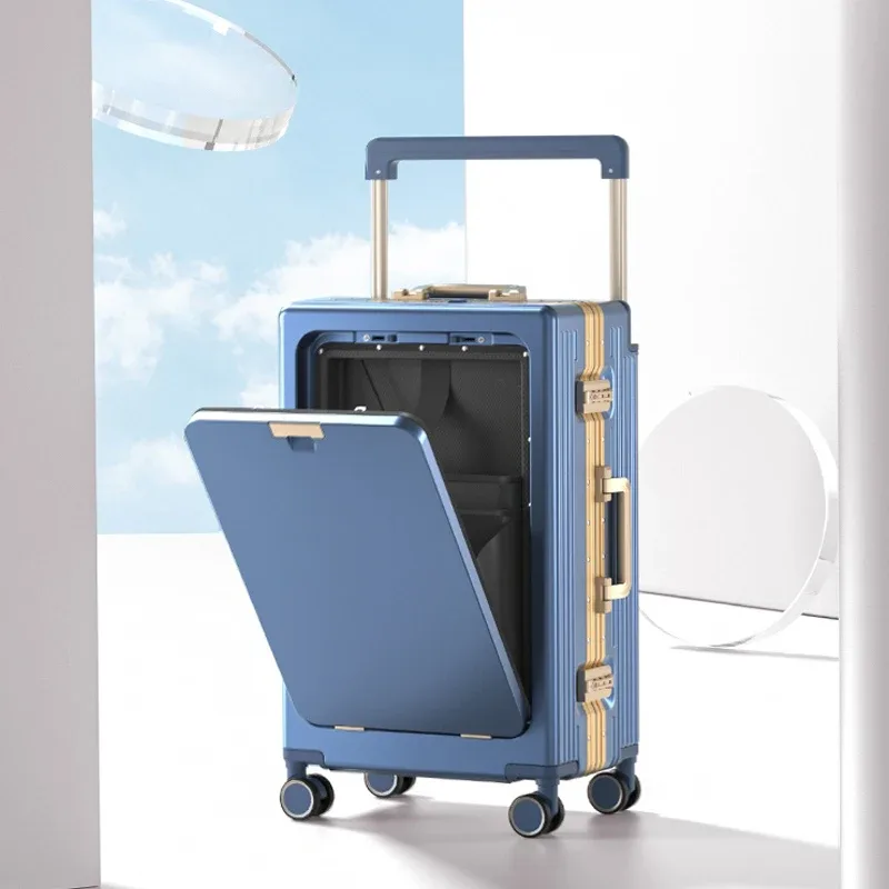 valise de voyage à roulettes large avec ouverture frontale, cadre en aluminium, sac multifonctionnel pour ordinateur portable d'affaires, valise à main 20-28''