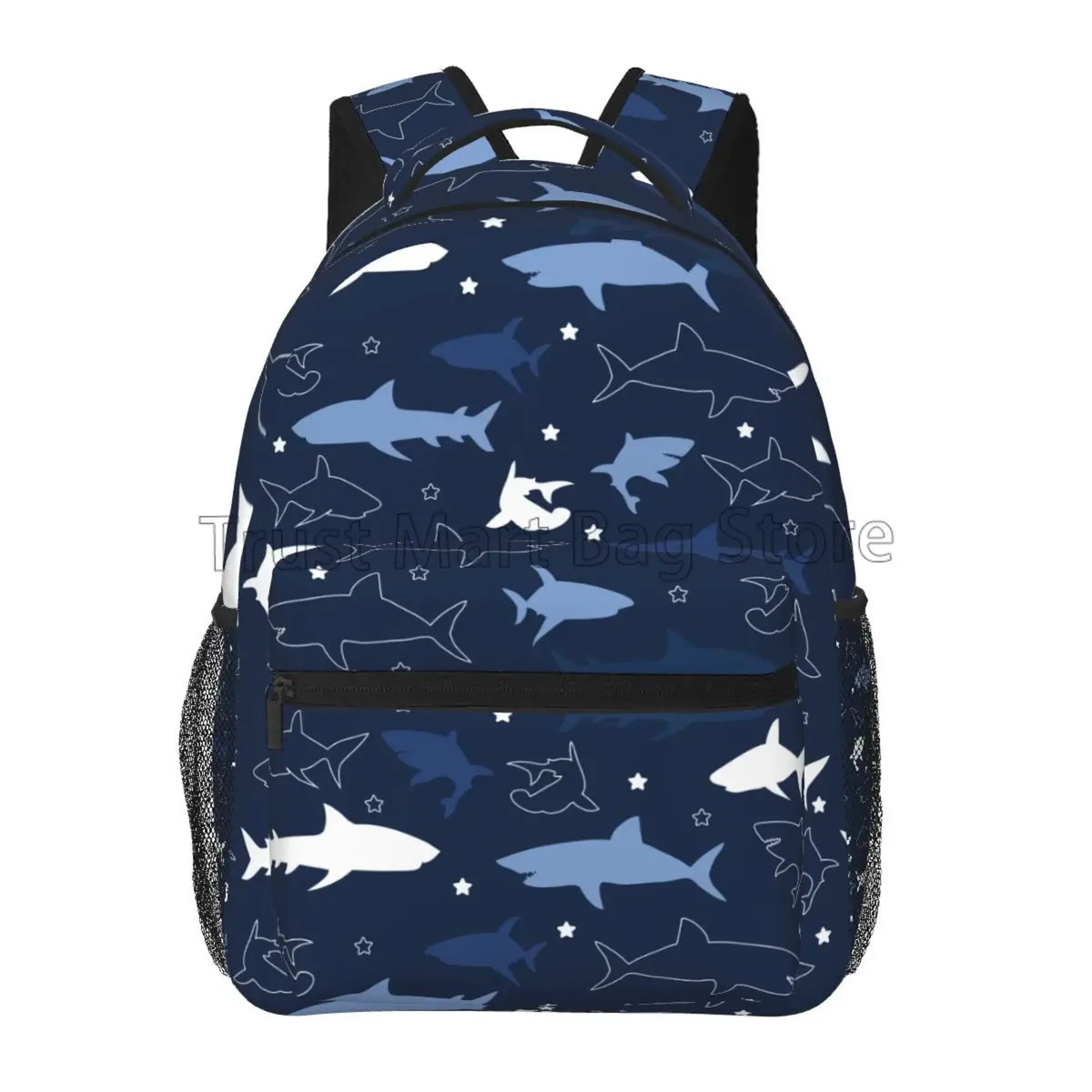 sacs à dos à motif de requins de dessin animé pour adultes et adolescents, sac à livres pour étudiants, sac à dos pour ordinateur portable durable et décontracté, voyage, randonnée, camping, mignon