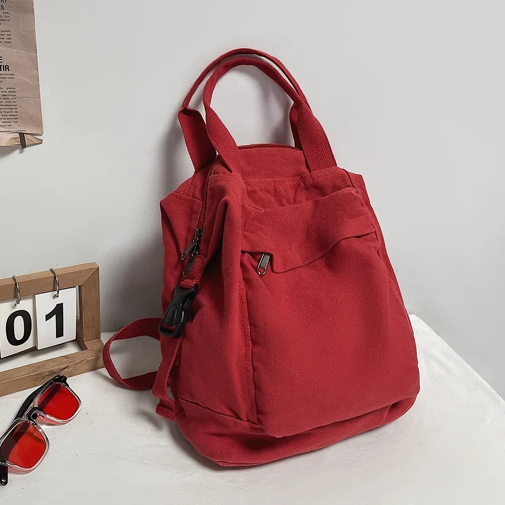 sac à dos en toile vintage décontracté, couleur unie, pour étudiants, esthétique hippie y2k, pour femmes et filles
