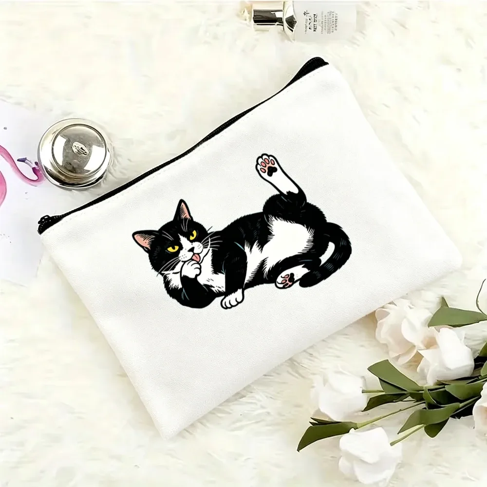 trousse de maquillage à motif chat mignon, trousse de toilette de voyage, sac de rangement multifonctionnel, rangement modulable diy, cadeau pour organiser le maquillage et les articles de toilette, motif patte de chat ludique, idéal pour organiser les pinceaux de maquillage, les rouges à lèvres, les produits de soin et les articles de toilette, un incontournable pour les voyages quotidiens.