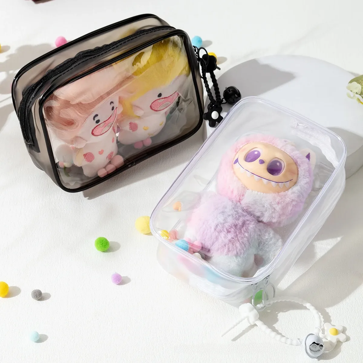 étui de protection en coton épais labubu pour poupée, anti-poussière, transparent, sac de transport pour poupée, sac de rangement pour poupées