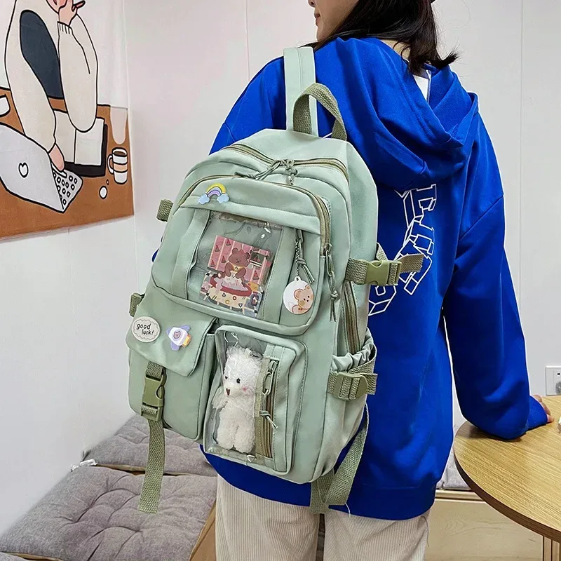 sac à dos lycée patchwork kawaii de grande capacité pour fille, sacoche à crayons pour enfant