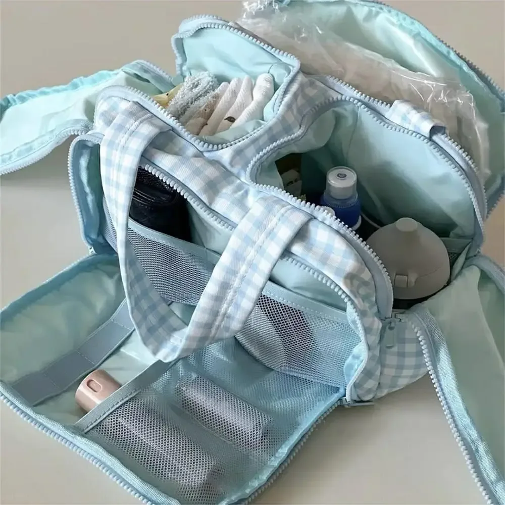 sac de toilette de voyage multi-poches avec fermeture éclair, poignée confortable, compartiments séparés pour articles secs et humides, ouverture double face