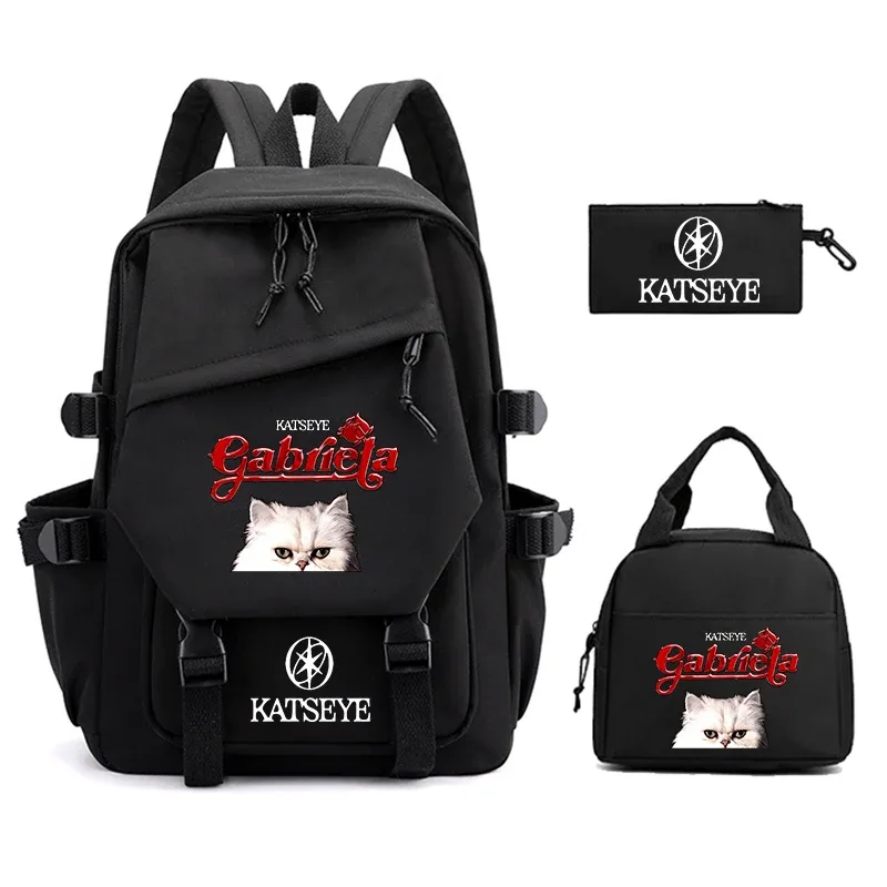 sac à dos imprimé katseye pour femmes, 3 pièces/ensemble, sac à déjeuner pour étudiants, trousse à crayons, sac d'école léger, sac à dos d'extérieur pour ordinateur portable