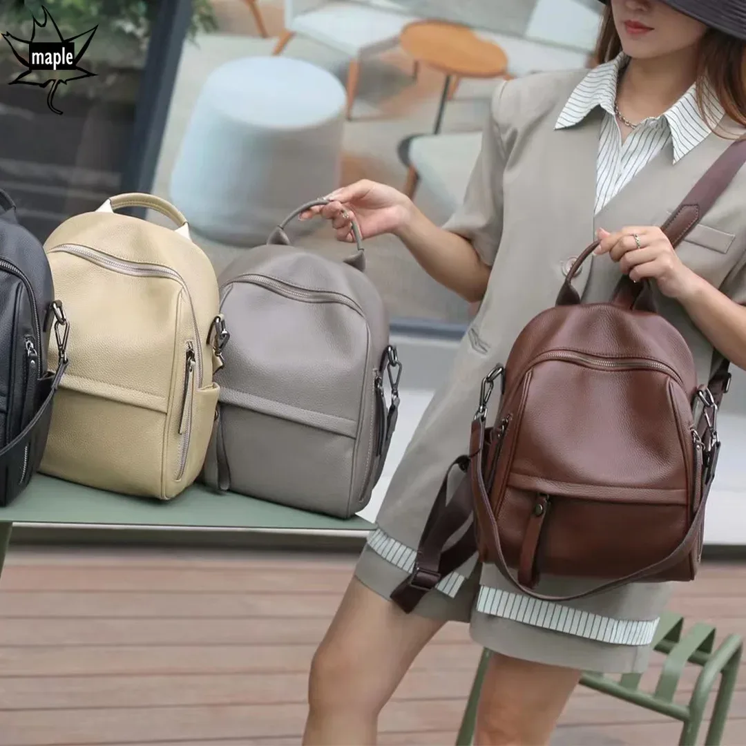 sac à dos en cuir véritable pour femme, sac à dos de voyage, grand sac à dos, peau de vache vintage, école universitaire, fille, café, décontracté, 03