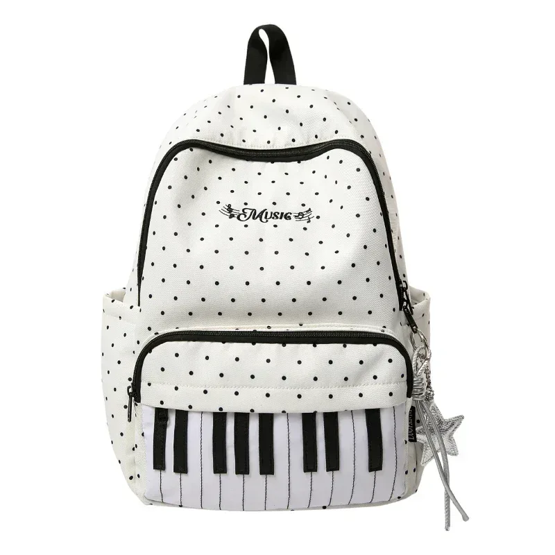 sac à dos à touches de piano à pois, sac à dos de style japonais à blocs de couleur, sac à dos en forme de piano de style scolaire, grand sac de voyage pour femmes