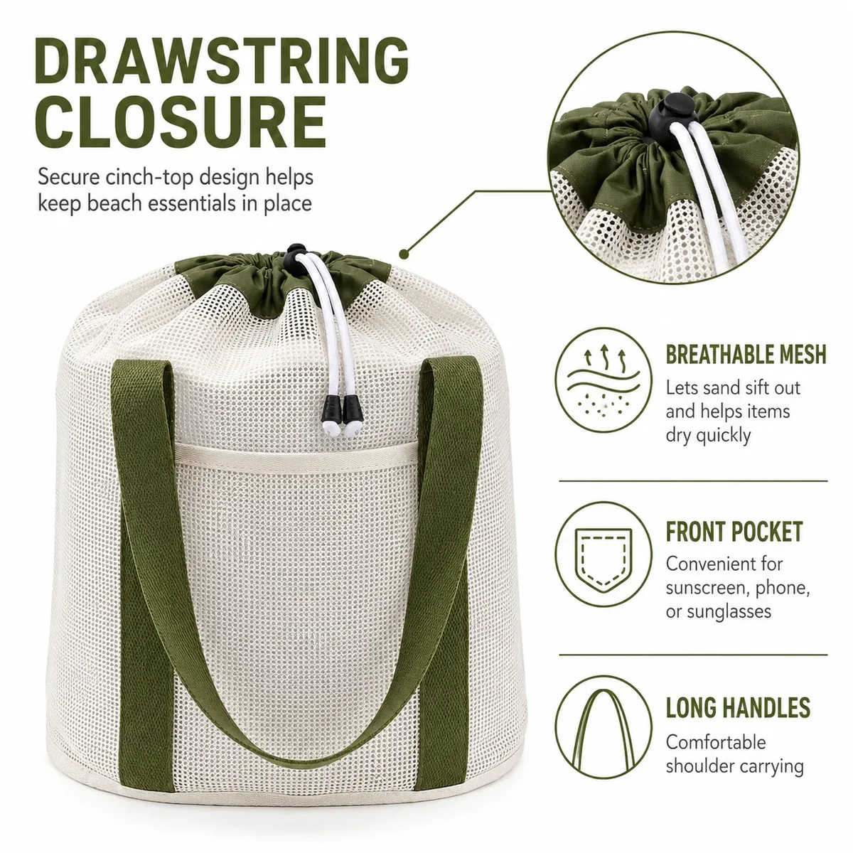 sac de toilette, sac de plage en filet, sac de rangement en filet grande capacité pour la douche en été, sac de rangement portable en filet pour la douche