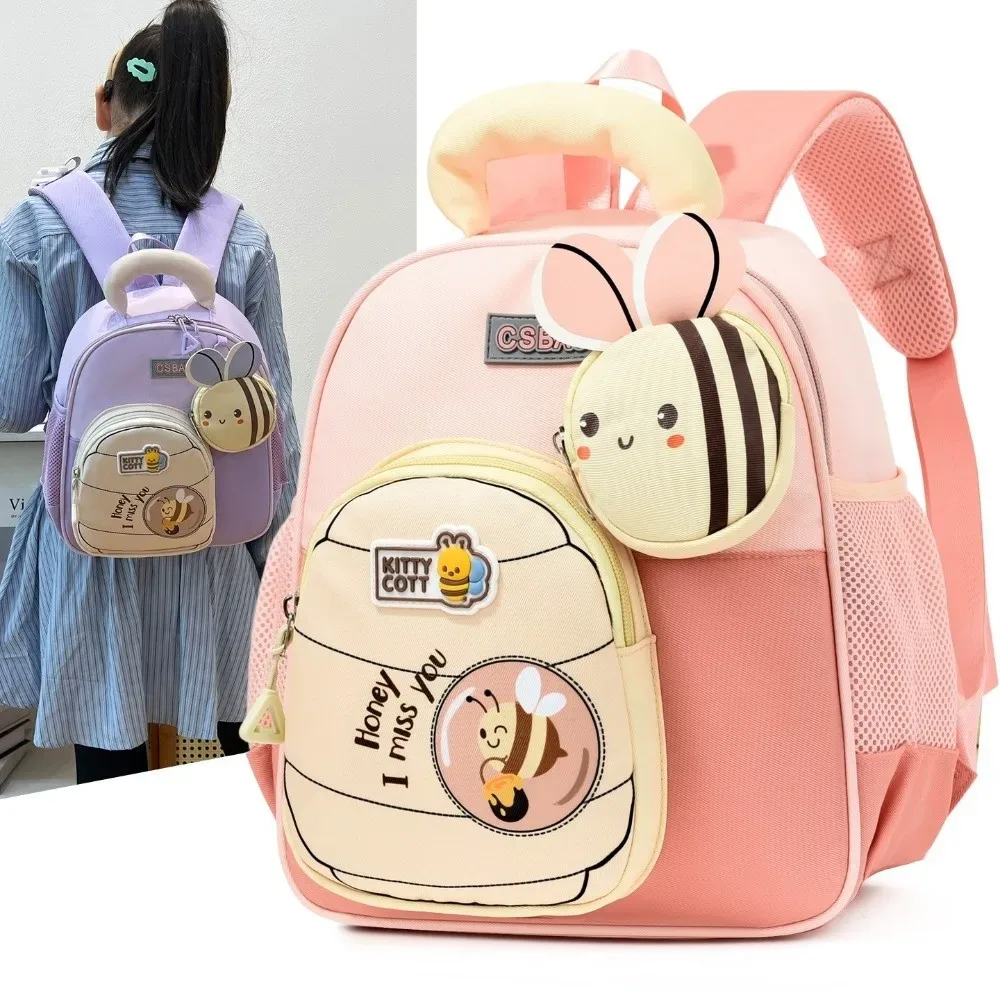 sac à dos pour enfants motif petite abeille de dessin animé, bretelles élargies, ergonomique, léger, soulage la charge, sac à dos pour la maternelle.