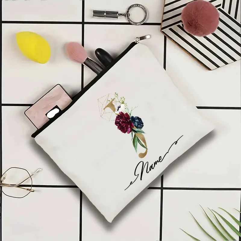 trousse de toilette personnalisée pour femmes avec motif géométrique à motifs de roses, idéale pour les fêtes en plein air ou comme cadeau pour un professeur. sac de rangement pour maquillage.