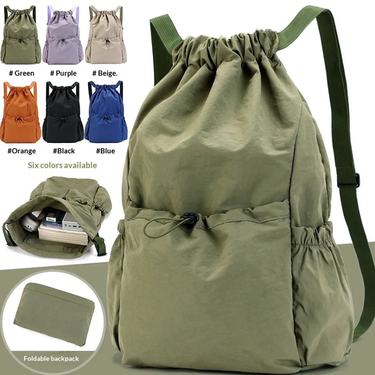 sac à dos pliable à cordon de serrage, grande capacité, imperméable, sac de sport à cordon de serrage, sac de 