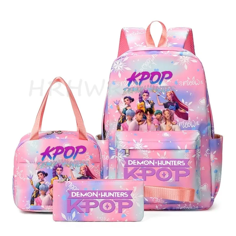 sac à dos kpop demon hunter avec imprimé neige, cartable pour adolescents avec sac à bandoulière pour usage quotidien, sacs de voyage décontractés pour filles, 3 pièces