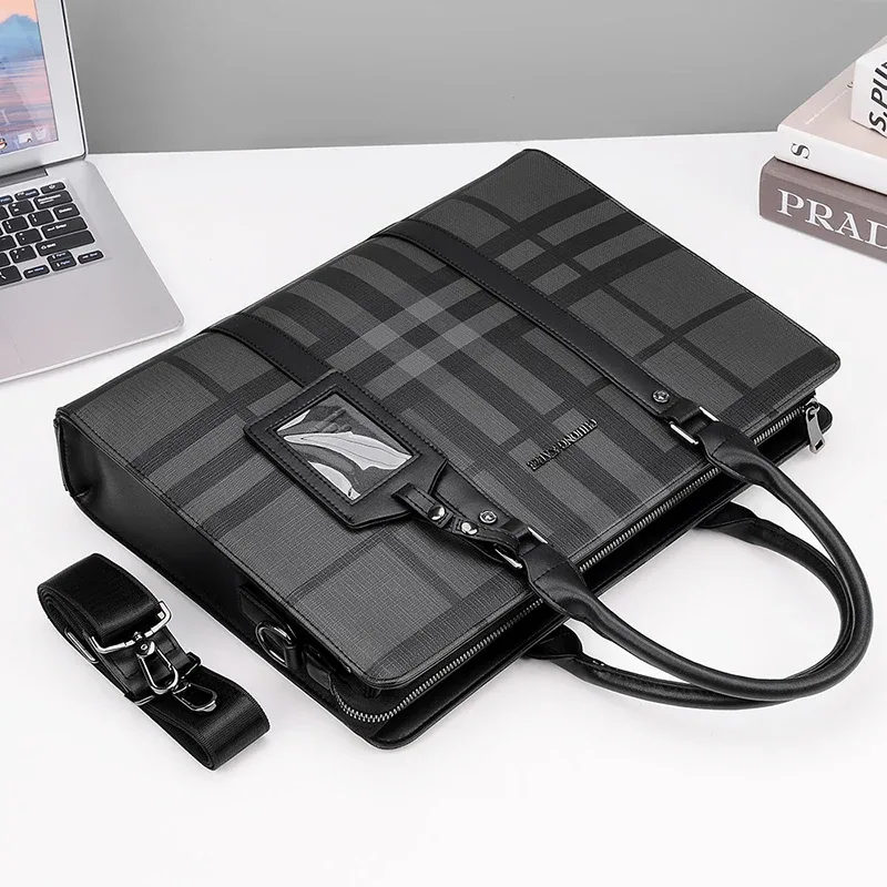 porte-documents pour hommes pvc grande capacité exécutif concepteur affaires 14 pouces ordinateur portable fichier portefeuille bureau épaule messager a4 sac