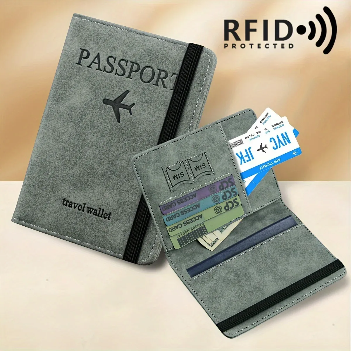 porte-passeport rétro en pu, portefeuille multifonction avec blocage rfid, housses de passeport avec emplacements pour cartes et objets personnels