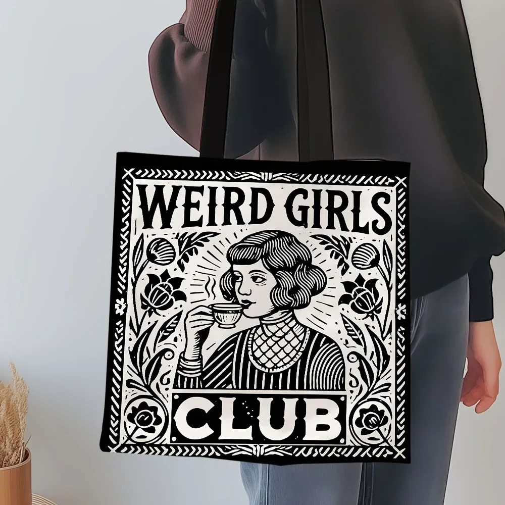 sac fourre-tout de club pour filles bizarres, 1 pièce, élégant, design floral noir et blanc, usage quotidien décontracté, sac à bandoulière, cadeau de noël pour meilleurs amis