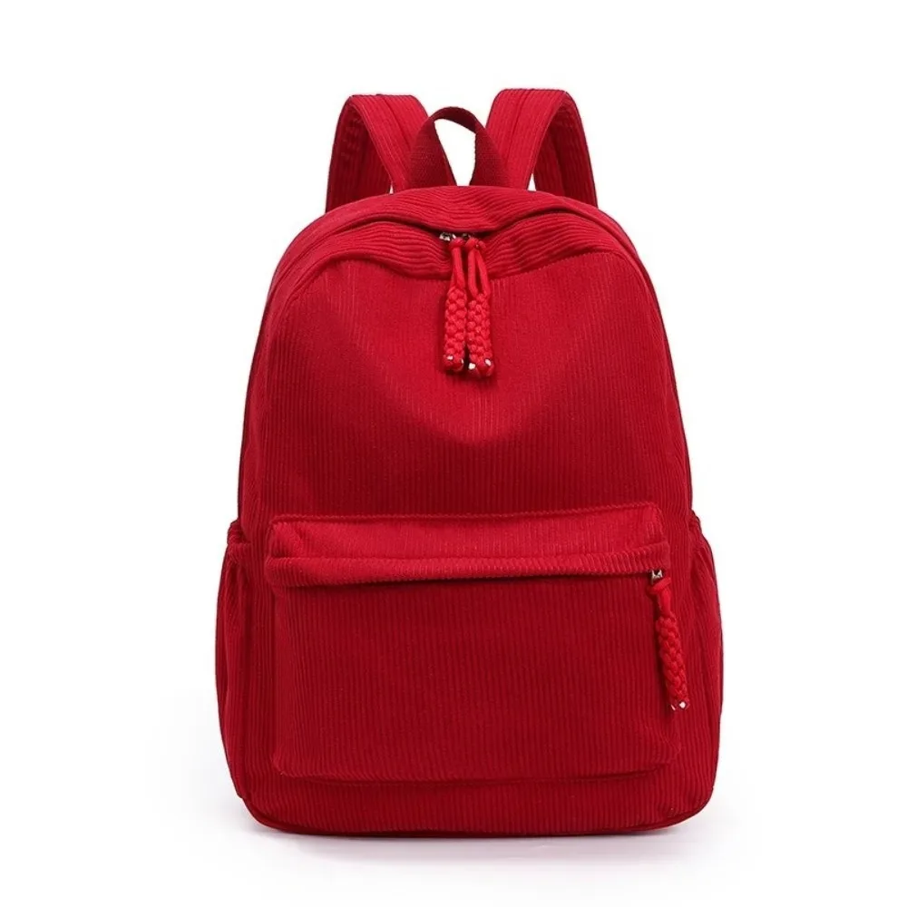 sac à dos léger en velours côtelé, grande capacité, couleur unie, sac d'école pour étudiants, sac à dos portable de style japonais pour femmes