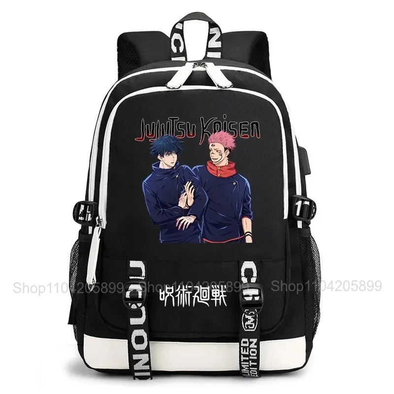 sac à dos jujutsu kaisen, anime satoru gojo itadori yuji, sac d'école pour étudiants, grande capacité, port de chargement usb, sac à dos de voyage