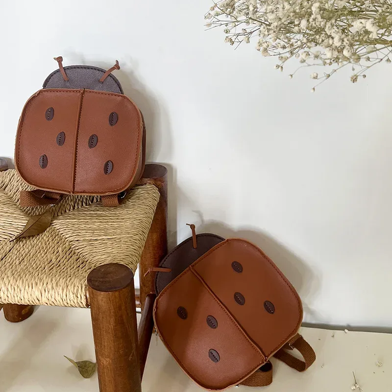Nouveau coréen rétro coccinelle Mini cartables dessin animé enfants garçons filles maternelle bébé PU marron sac à dos enfant et mignon