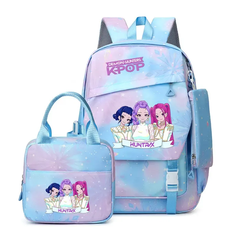lot de 3 sacs à dos k-pop demon hunters pour filles, adolescents, femmes et enfants, pour l'école primaire et secondaire