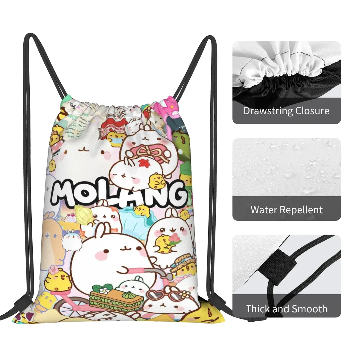 sac à cordon de serrage molang cartoon, sac à dos vintage résistant à l'eau, sac de sport pour femmes