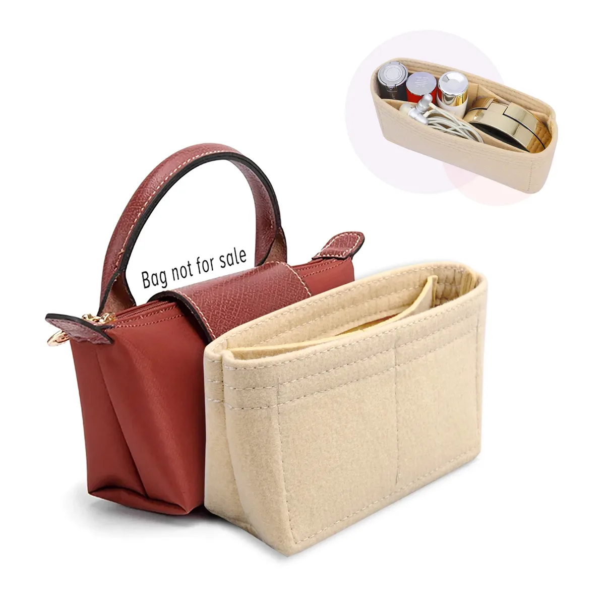 Organisateur de sac pour Longchamp Small Tote Bag Timid, sac de rangement et de finition, doublure intérieure pour sacs à main, insert organisateur compatible avec la taille mini